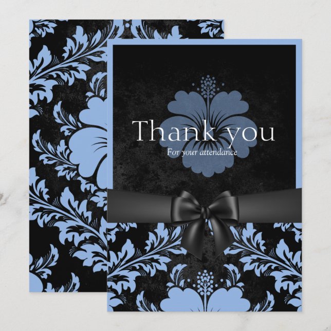 Blue and black floral thank you card (Front/Back)