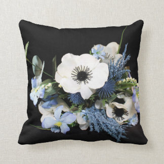 Blue and Black Floral Throw Pillow