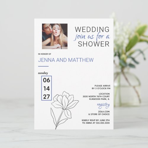 Blue and Black Floral Wedding Shower Invitation