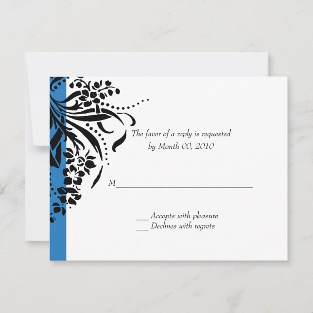 Blue and Black Flourish Wedding RSVP Cards (Front)
