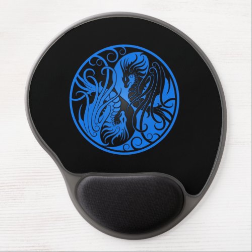 Blue and Black Flying Yin Yang Dragons Gel Mouse Pad