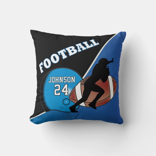 Blue and Black Football | DIY Name & Number Throw Pillow (Front)