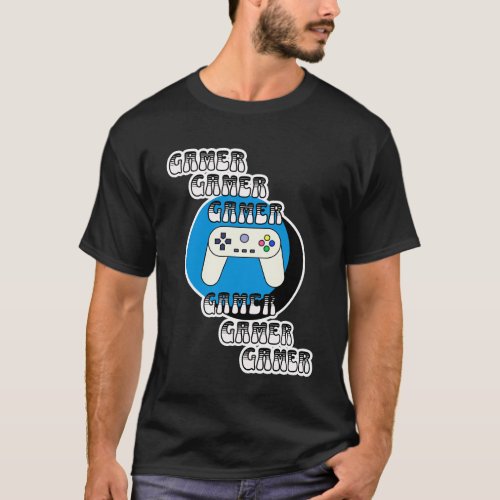 Blue and Black Gamer  Video Controller T_Shirt