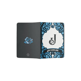 Blue and Black Gated Rose Passport Holder