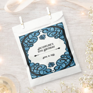 Blue and Black Gated Rose Princess Birthday Favor Bag