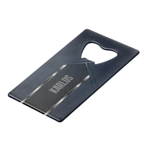 Blue and black geometric metallic design credit card bottle opener