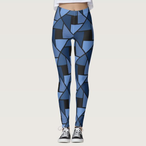 Blue and Black Geometric Yoga Pants 