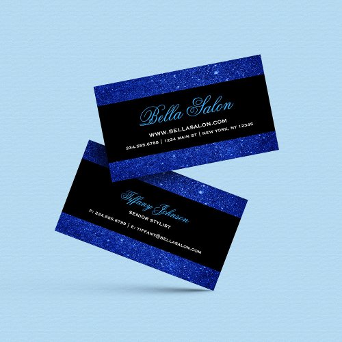 Blue and Black Glam Faux Glitter Business Card