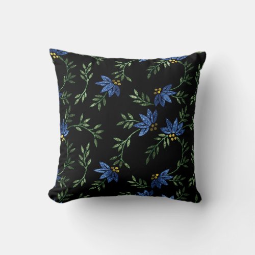 Blue and Black Glitter Pattern Throw Pillow