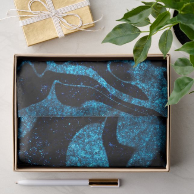 Blue and black glitter wavy pattern tissue paper (Gift)