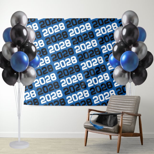 Blue and Black Graduation Class Year Backdrop (Blue and Black Graduation Repeating Class Year Party Backdrop)