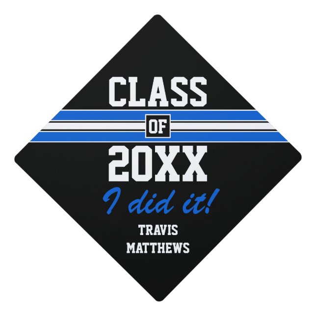 Blue and Black Graduation Custom Cap Topper (Front)