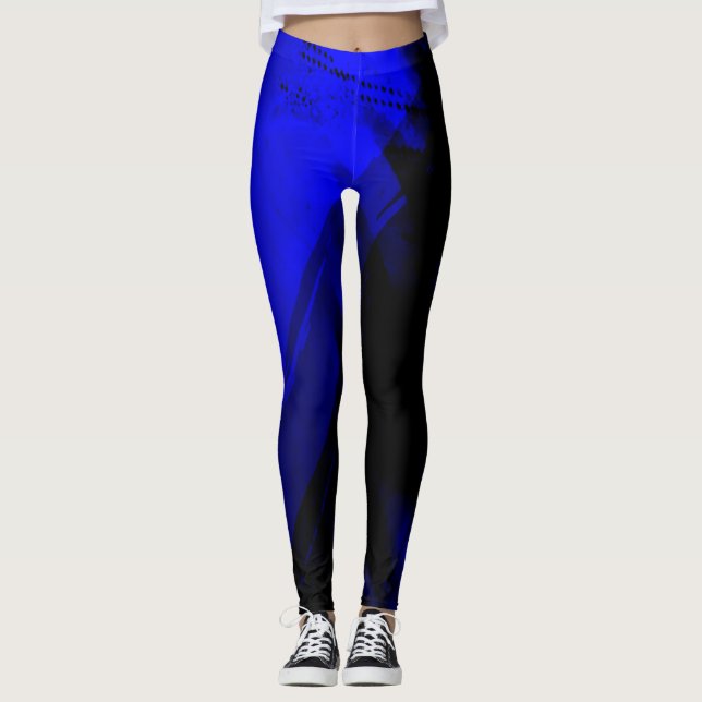 Blue and Black Graphic Leggings (Front)