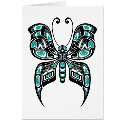 Blue and Black Haida Spirit Butterfly on White