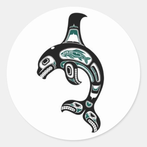 Blue and Black Haida Spirit Killer Whale Classic Round Sticker