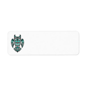 Blue and Black Haida Spirit Owl Label