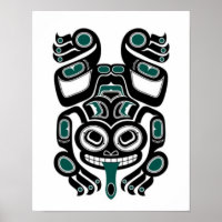 Blue and Black Haida Spirit Tree Frog Poster