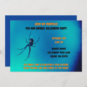 Blue and Black Halloween Scary Black Spider Invitation