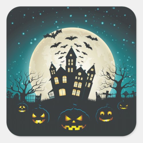 Blue and Black Halloween Square Sticker