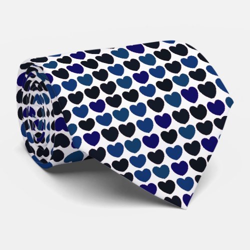 Blue and black heart pattern tie