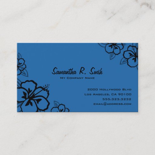 Customizable Blue and Black Hibiscus Business Card