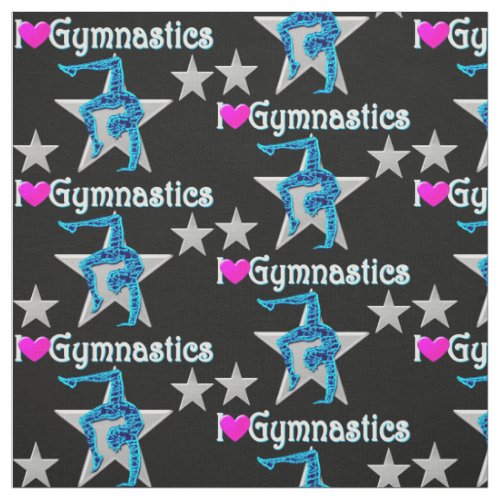 BLUE AND BLACK I LOVE GYMNASTICS FABRIC