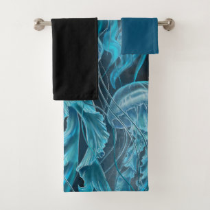 Blue and Black Jellyfish Bath Towel Set