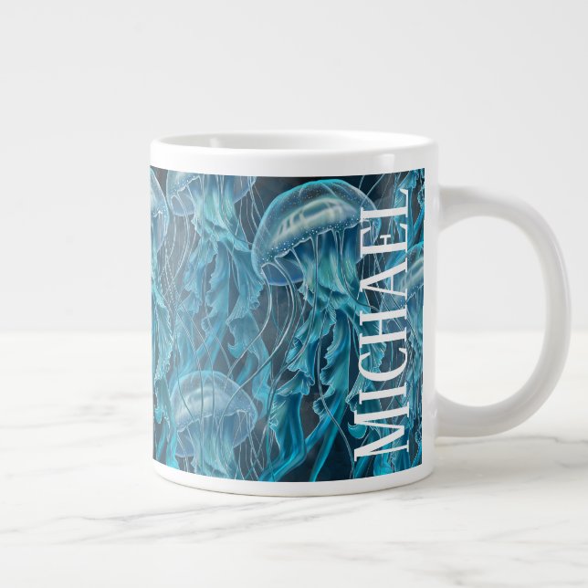 Blue and Black Jellyfish Giant Coffee Mug (Right)