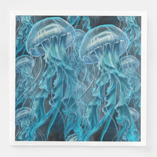 Blue and Black Jellyfish Paper Dinner Napkins