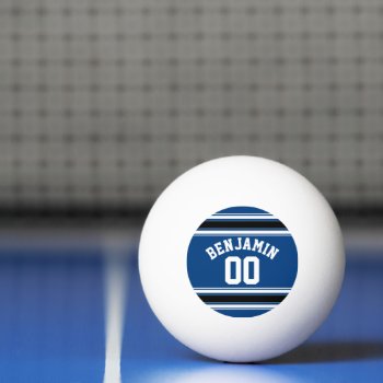 Blue And Black Jersey Stripes Custom Name Number Ping Pong Ball by MyRazzleDazzle at Zazzle