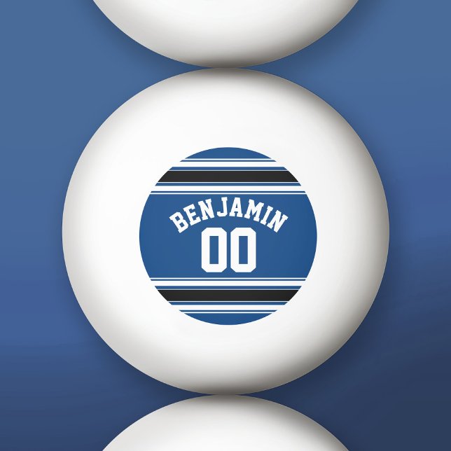 Blue and Black Jersey Stripes Custom Name Number Ping Pong Ball (Custom Ping Pong Balls)