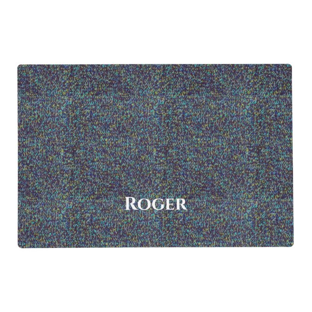 Blue and Black Knitted Look Pet Feeding Mat (Front)