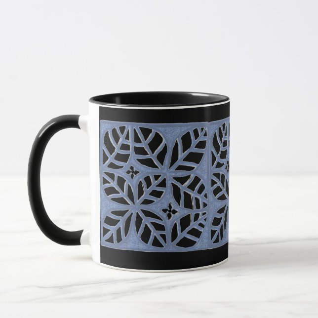 Blue and Black leaf pattern mug (Left)