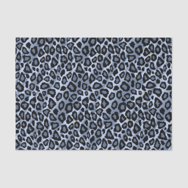 Blue and Black Leopard Animal Print Tissue Paper (Front)