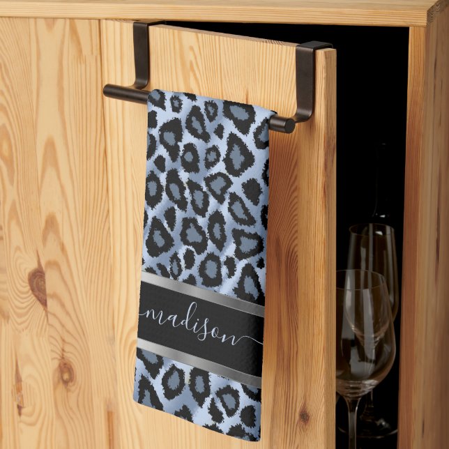 Blue and Black Leopard - Customize Kitchen Towel (Thirds Fold)
