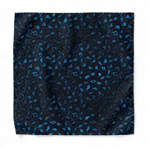 Blue and Black Leopard Glitter Print Handkerchief Bandana