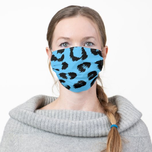 Blue and Black Leopard Print Adult Cloth Face Mask (Worn)
