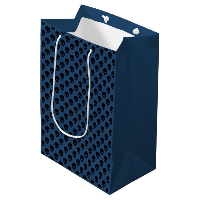 Blue and Black Little Skulls Pattern Halloween Medium Gift Bag (Front Angled)