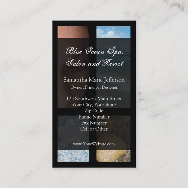 Blue and Black Luxury Spa Resort Theme Business Card (Front)