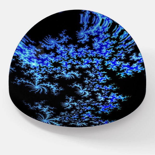 Blue and Black Mandelbrot Fractal Ice Paperweight (Angled)