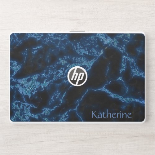 Blue And Black Marble Pattern With Your Name HP Laptop Skin