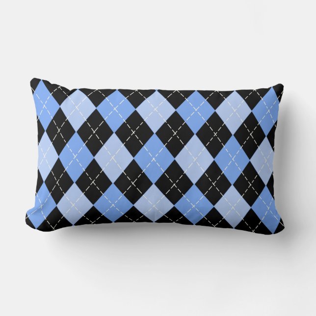 Blue and Black Modern Argyle Pattern Lumbar Pillow (Front)