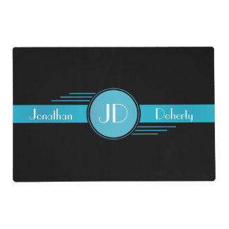 Blue and Black Monogram Art Deco Placemat