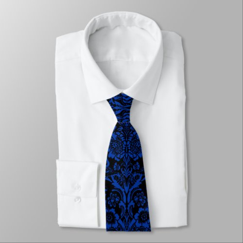 Blue and Black Moutan Peony Flowers Neck Tie