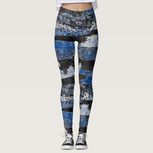 Blue And Black Multiprint Leggings