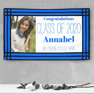 Blue and Black One Photo Geometric Grad Banner