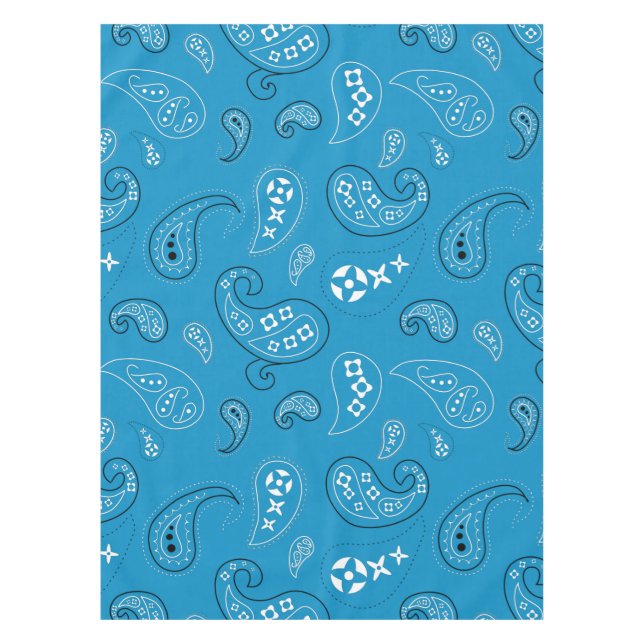 Blue and Black Paisley Western Bandana Print Tablecloth (Front)