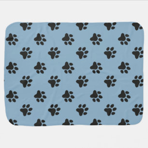 Blue and black paw print blanket