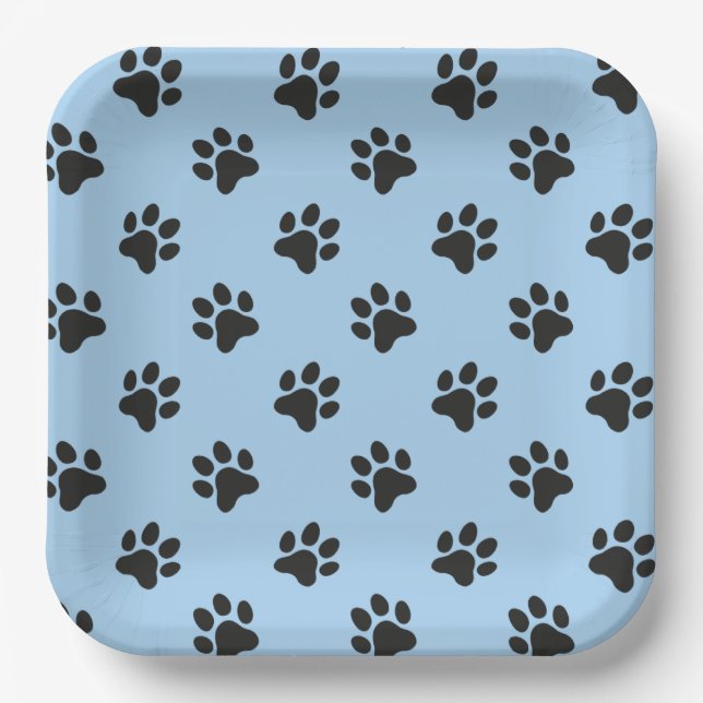 Blue and black Paw print  Paper Plates (Front)