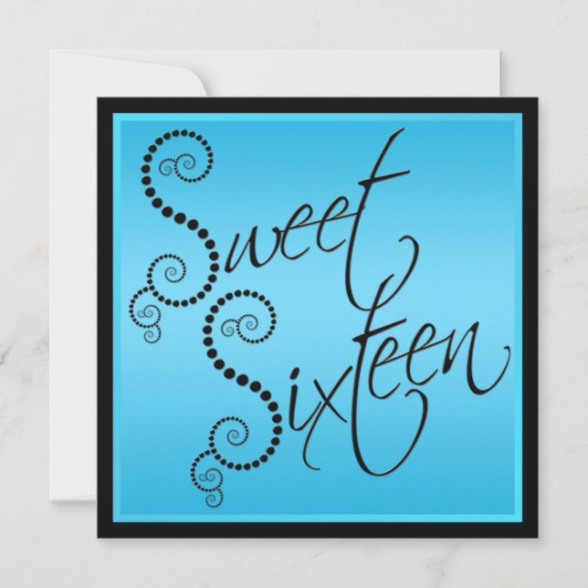 Blue and Black Pearls Sweet Sixteen Invitation (Front)